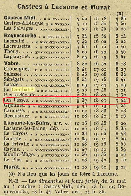 Agrandir l'image Horaire 1931 à l'arrêt des Passes