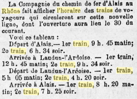 Marche des trains Alais ARM Laudun-Lardoise