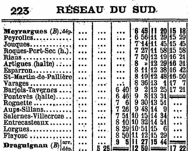 Horaires Réseau du Sud 1915