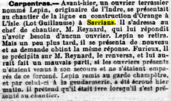 Article concernant la gare de Sarrians-Montmirail