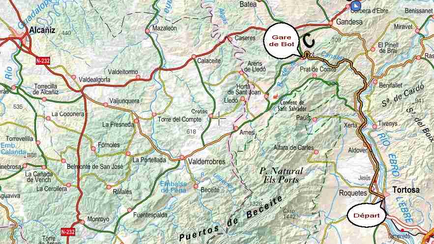 Evolution du parcours entre Tortosa et La Puebla de Híjar