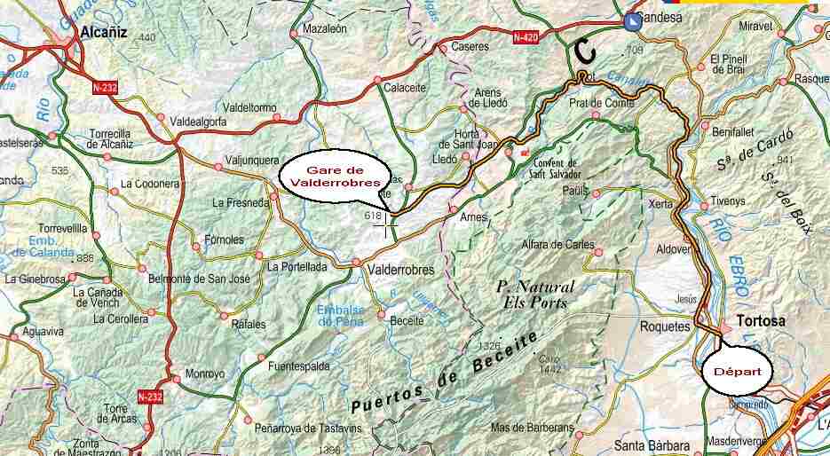 Progression du parcours entre Tortosa et La Puebla de Híjar