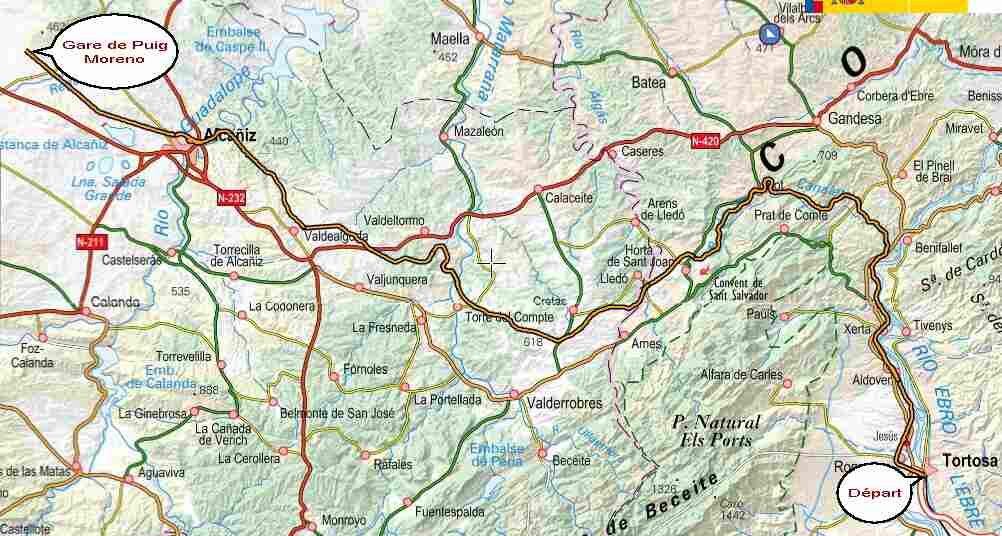 Progression du parcours entre Tortosa et La Puebla de Híjar