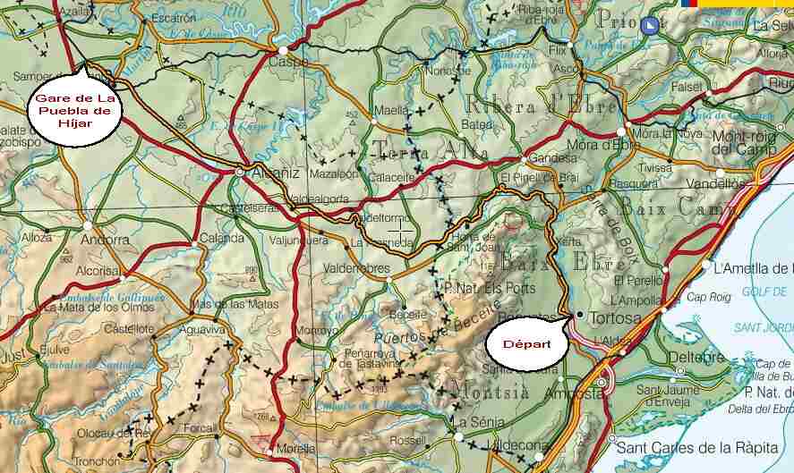 Progression du parcours entre Tortosa et La Puebla de Híjar